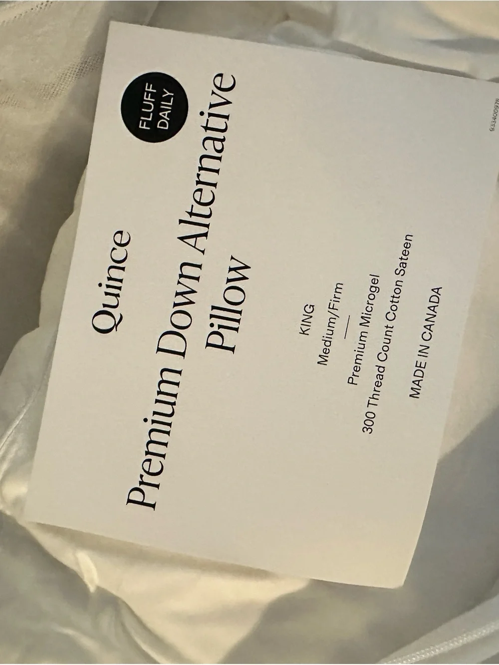 Quince Premium Down Alternative Pillow King Medium/Firm NWOT